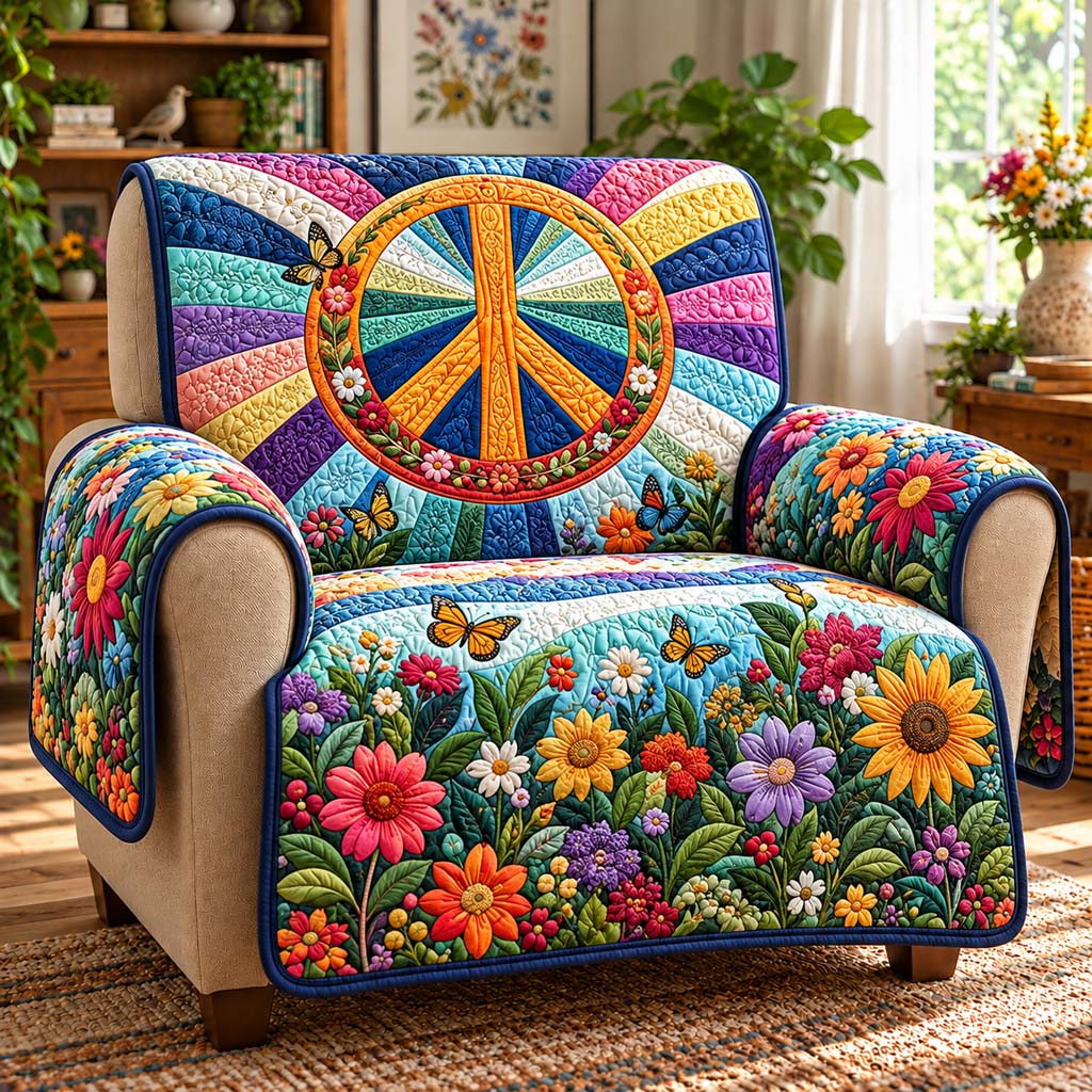 Rainbow Wildflower Peace Quilted Sofa Cover SN0HH1017