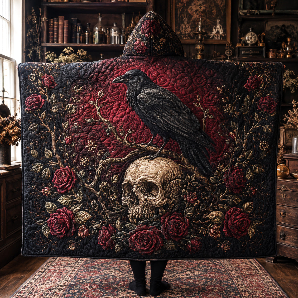 Raven Roses Quilted Hooded Blanket SN0TV156
