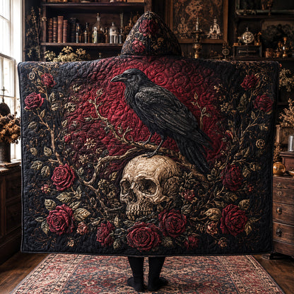 Raven Roses Quilted Hooded Blanket SN0TV156