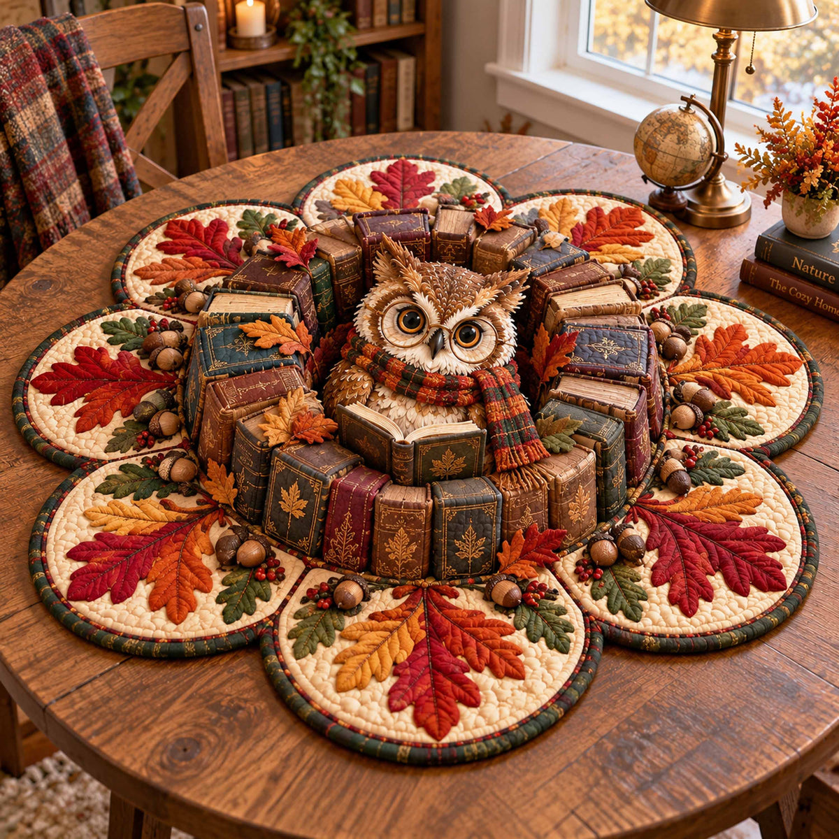 Reading Owl Custom Shape Quilted Table Topper SN0TD917