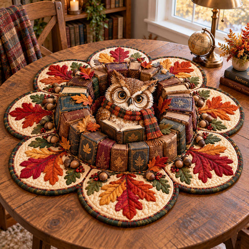Reading Owl Custom Shape Quilted Table Topper SN0TD917