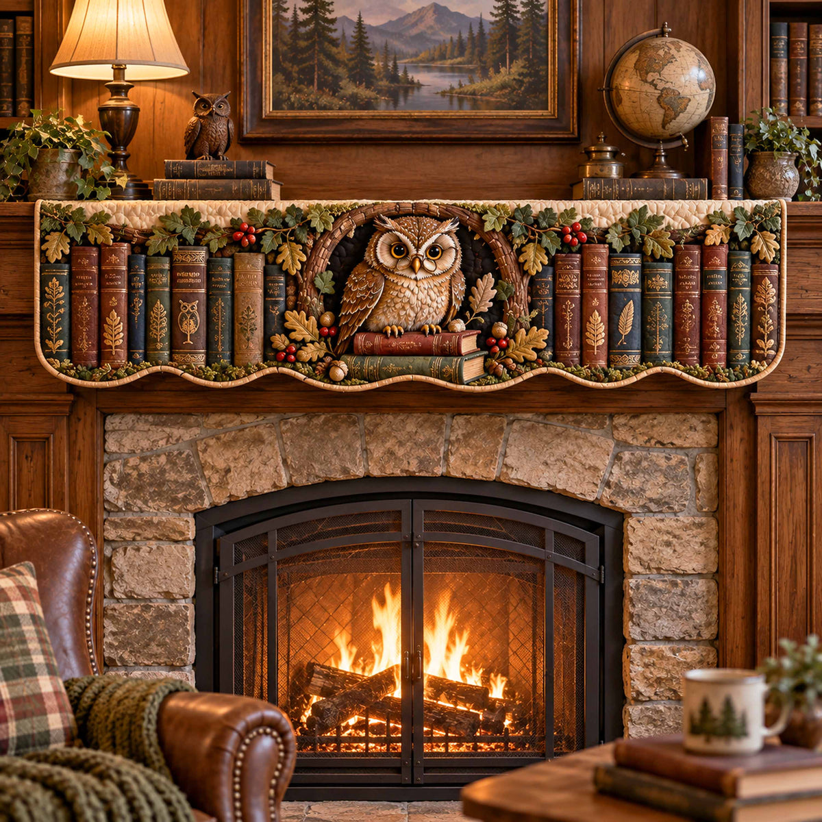 Reading Owl Quilted Mantel Scarf SN0TD933