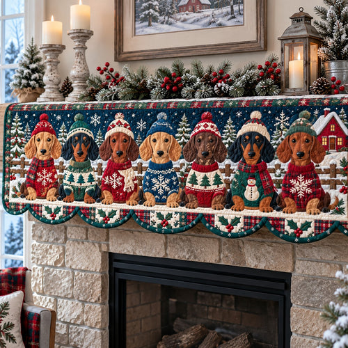 Red Barn Beanie Doxies Quilted Mantel Scarf SN0TV928
