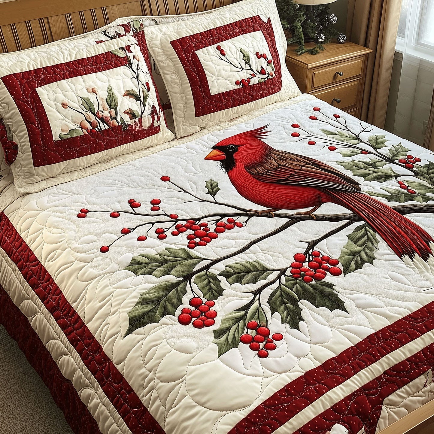 Red Cardinal Serenity 3-Piece Quilted Bedding Set NCU0TH2081