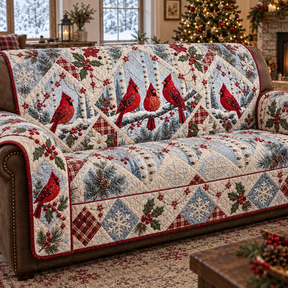 Red Cardinal Wonderland Quilted Sofa Cover SN0PT1351
