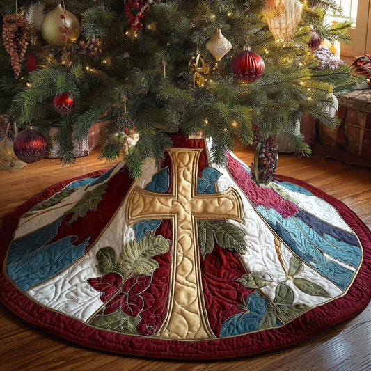 Red Eternal Faith Christmas Quilted Tree Skirt NCU0PT10509
