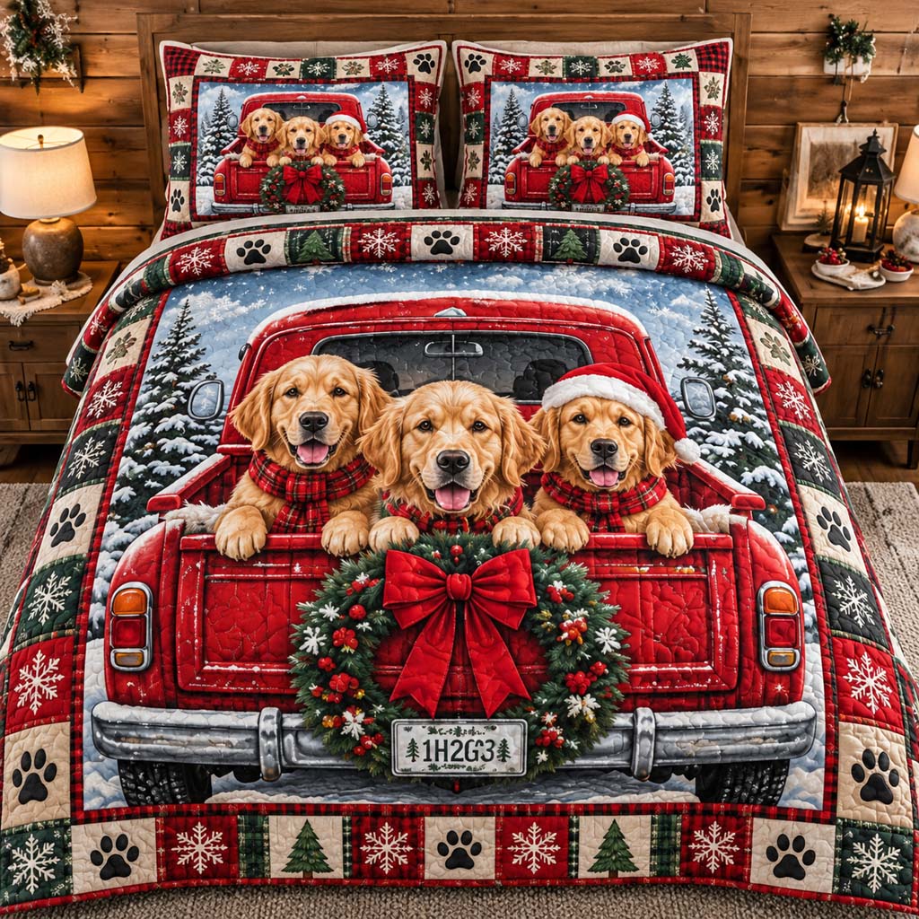 Red Golden Truck Quilted Bedding Set SN0HH0430