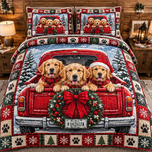 Red Golden Truck Quilted Bedding Set SN0HH0430
