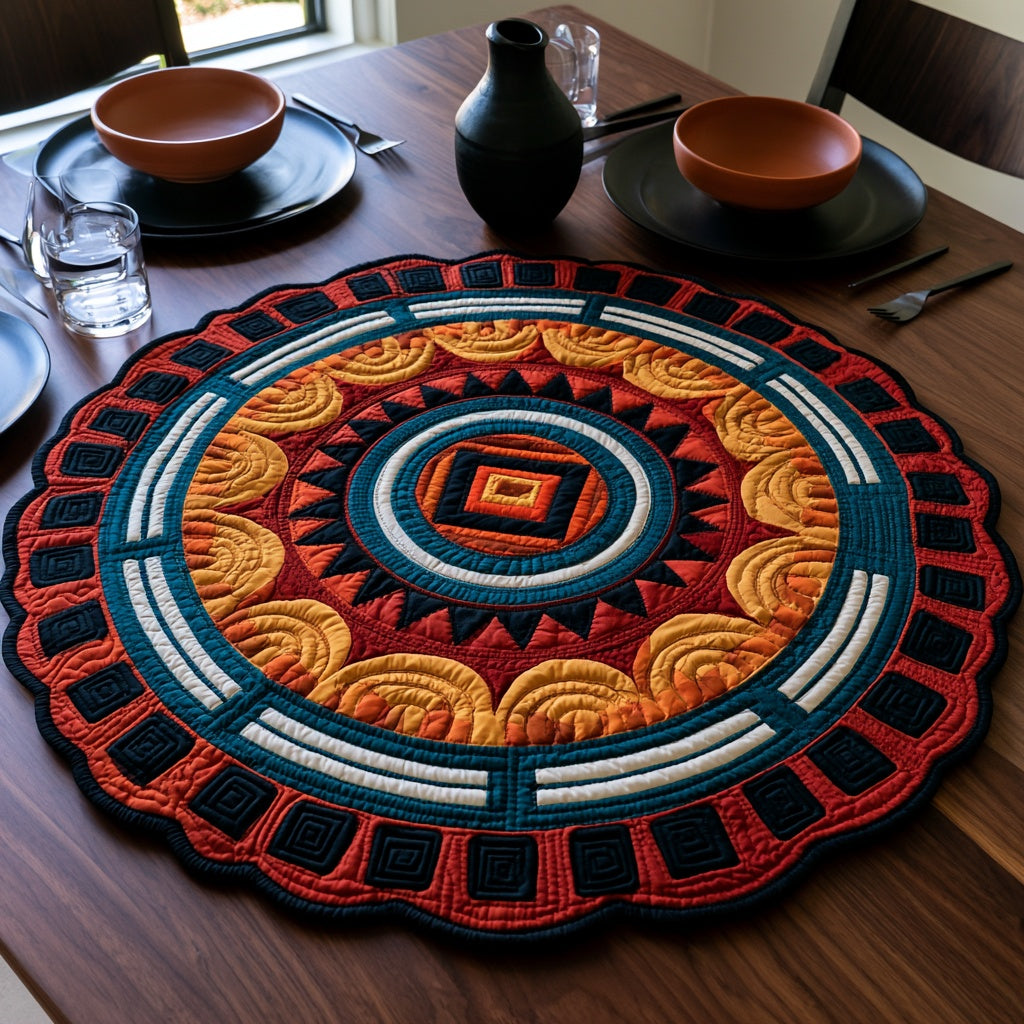Red Labyrinth Custom Shape Quilted Table Topper NCU0LV214