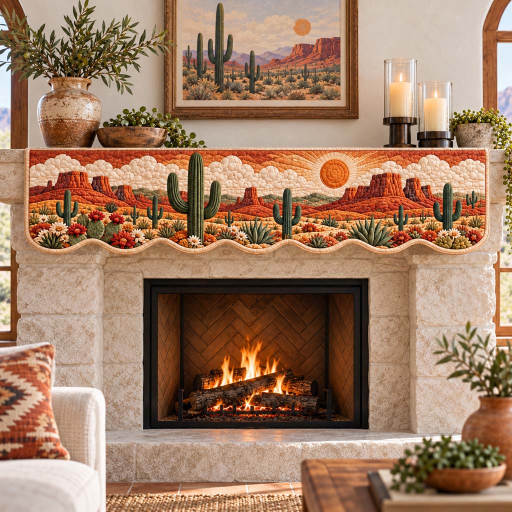 Red Mesa Cactus Quilted Mantel Scarf SN0HH0980