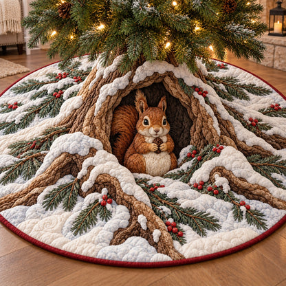 Red Squirrel Winter Nook Quilted Tree Skirt SN0TV1055