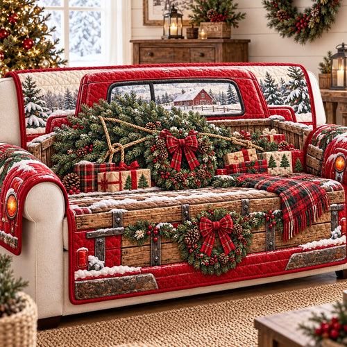 Red Truck Christmas Quilted Sofa Cover SN0TD1273