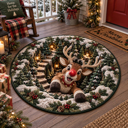 Reindeer Forest Portal Quilted Round Mat SN0DV706