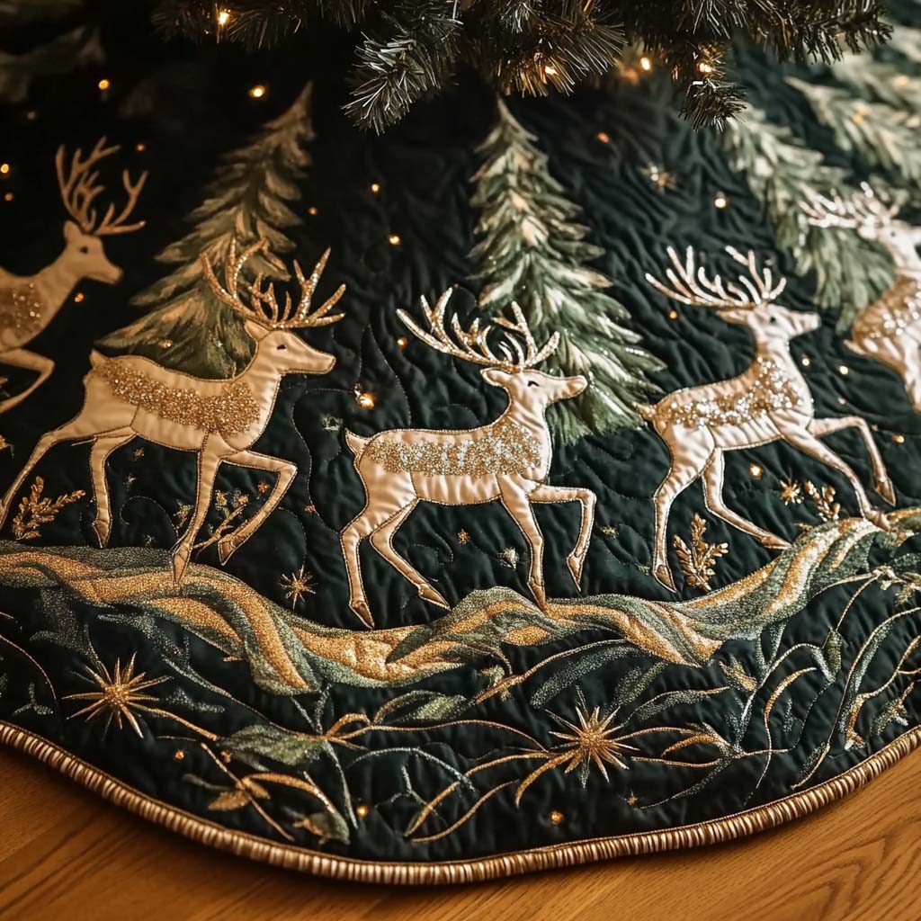 Reindeer Journey Christmas Quilted Tree Skirt NCU0DK10490