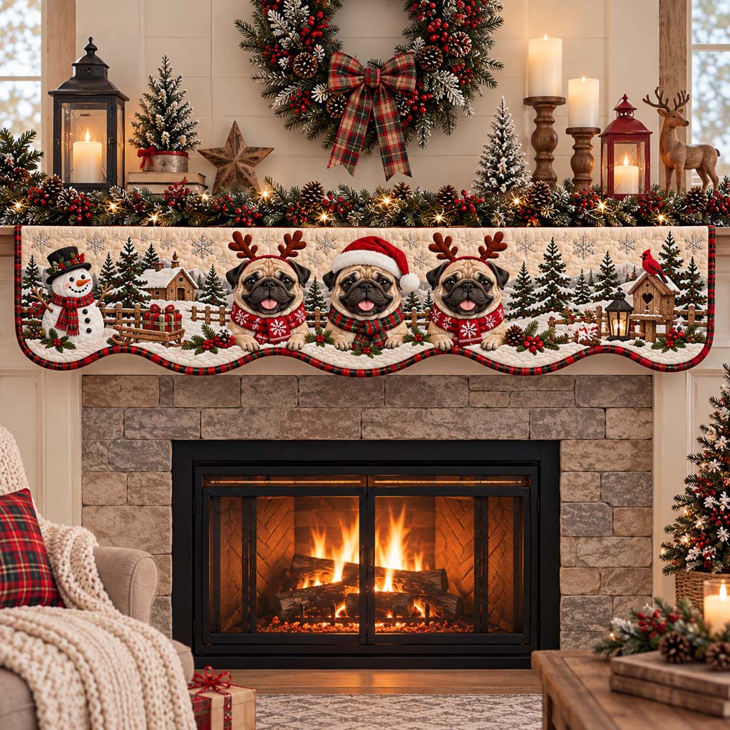 Reindeer Pug Quilted Mantel Scarf SN0HH0677