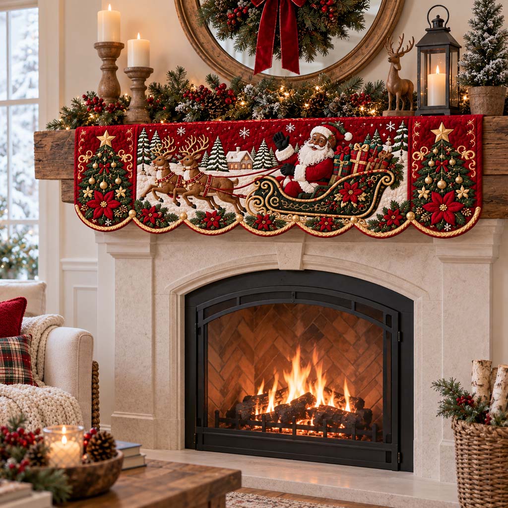 Reindeer Santa Quilted Mantel Scarf SN0HH0388