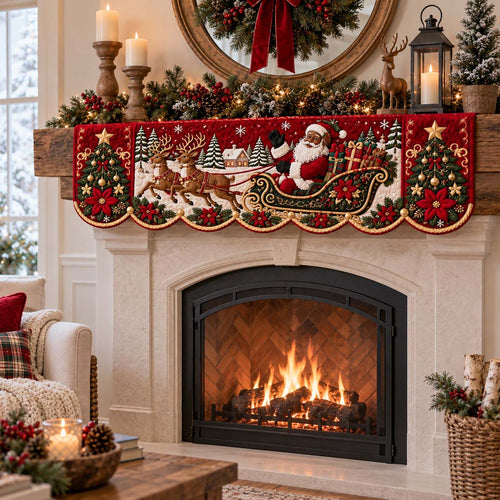 Reindeer Santa Quilted Mantel Scarf SN0HH0388