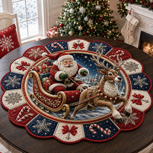 Ribbon Santa Sleigh Custom Shape Quilted Table Topper SN0HH0147