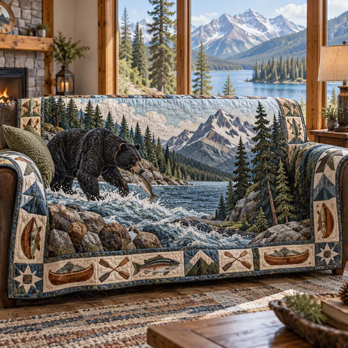 River Bear Quilted Sofa Cover SN0HH0883