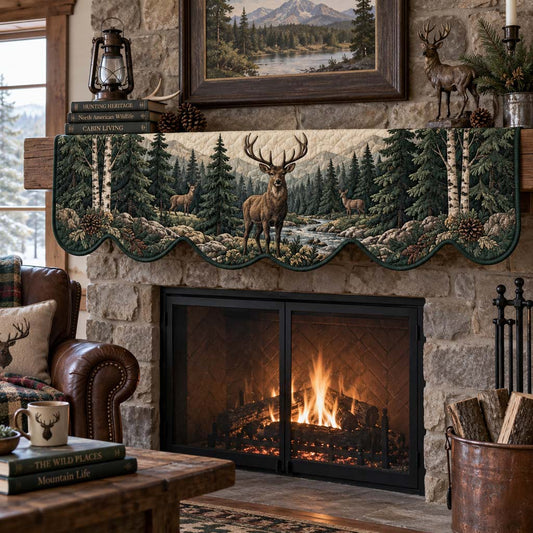River Birch Deer Quilted Mantel Scarf SN0HH0345
