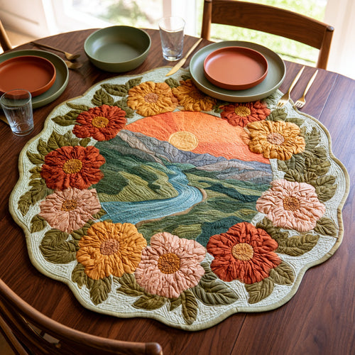 River Blossoms Custom Shape Quilted Table Topper NCU0LV272