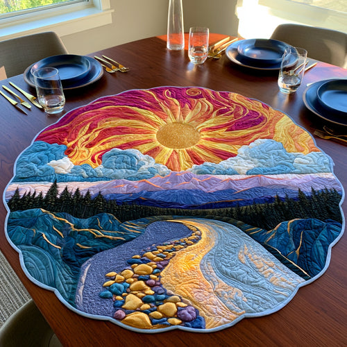 River Sunrise Custom Shape Quilted Table Topper NCU0LV276