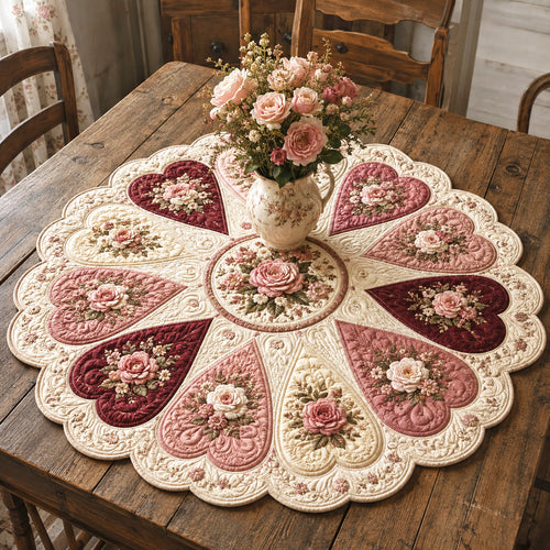 Rose Heart Custom Shape Quilted Table Topper SN0TV087