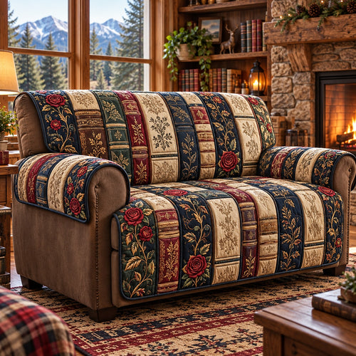 Rose Bookshelf Patchwork Quilted Sofa Cover SN0PT1446