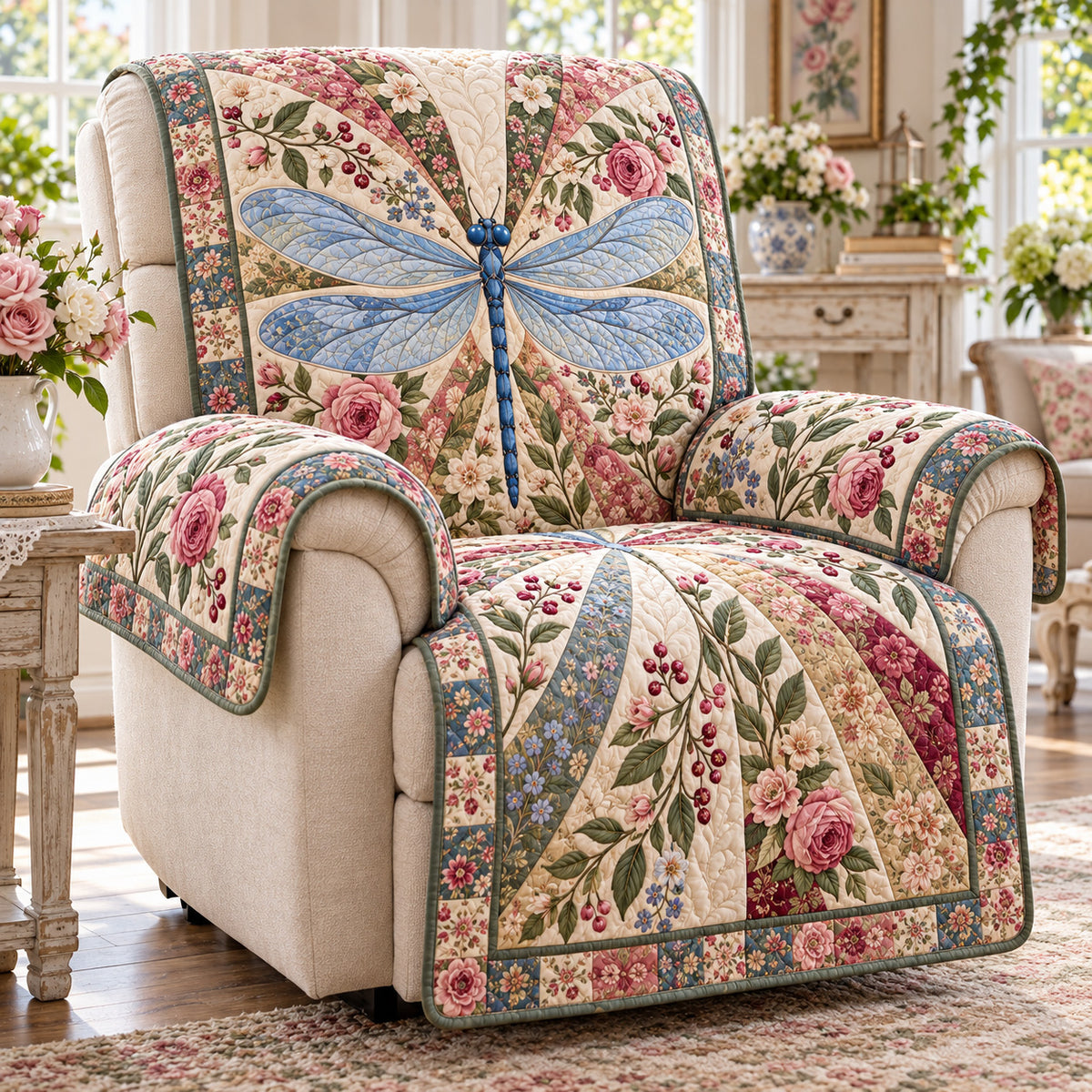 Rosewater Dragonfly Quilted Sofa Cover SN0TV905