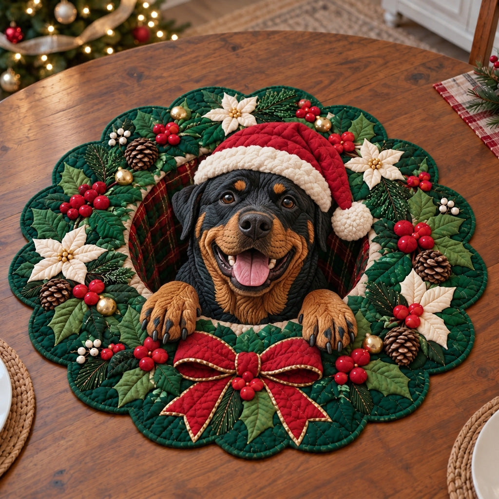 Festive Pup Wreaths Custom Shape Quilted Table Topper NCU0SN002
