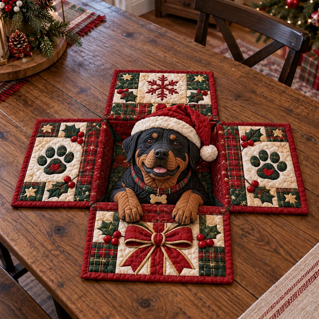 Christmas Pup Gift Boxes Custom Shape Quilted Table Topper NCU0SN003
