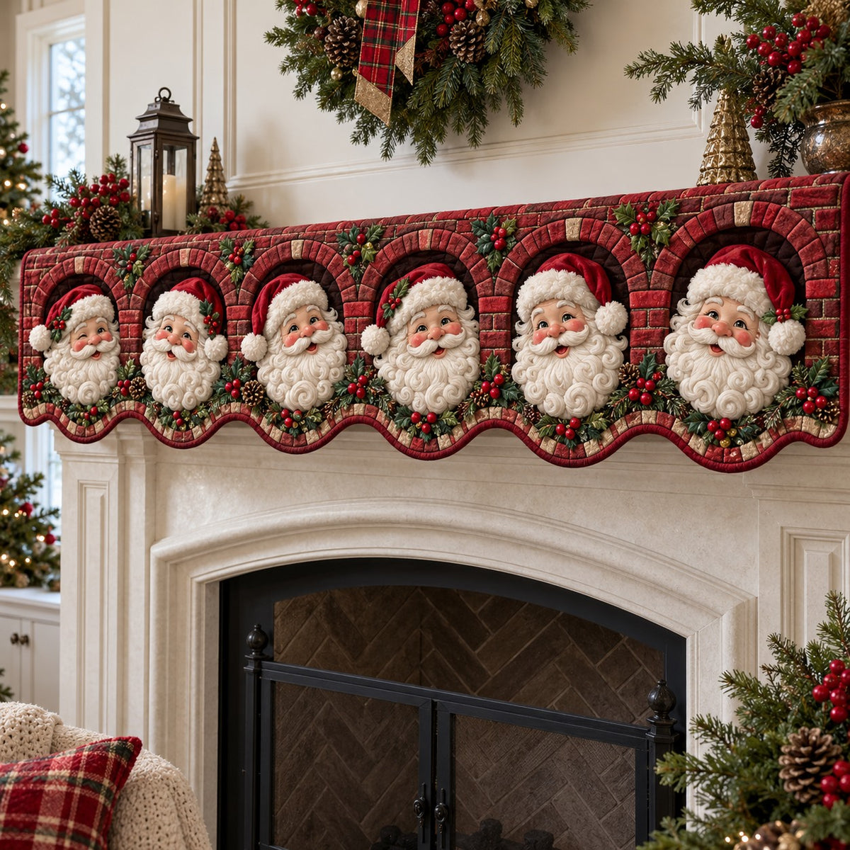 Row Of Merry Santas Quilted Mantel Scarf SN0TV990