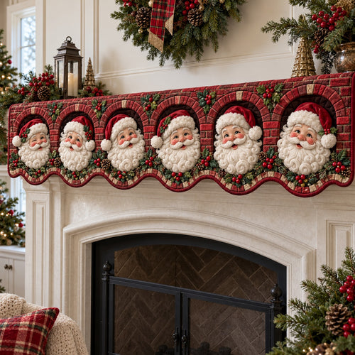 Row Of Merry Santas Quilted Mantel Scarf SN0TV990