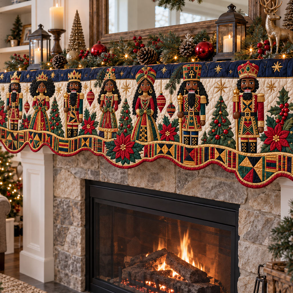 Royal Black Nutcrackers Christmas Quilted Mantel Scarf SN0PT1293