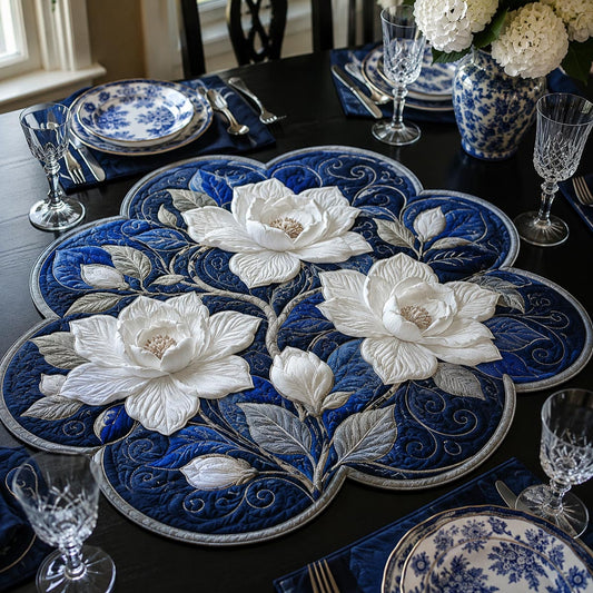 Royal Blue Magnolia Custom Shape Quilted Table Topper SN0DV476