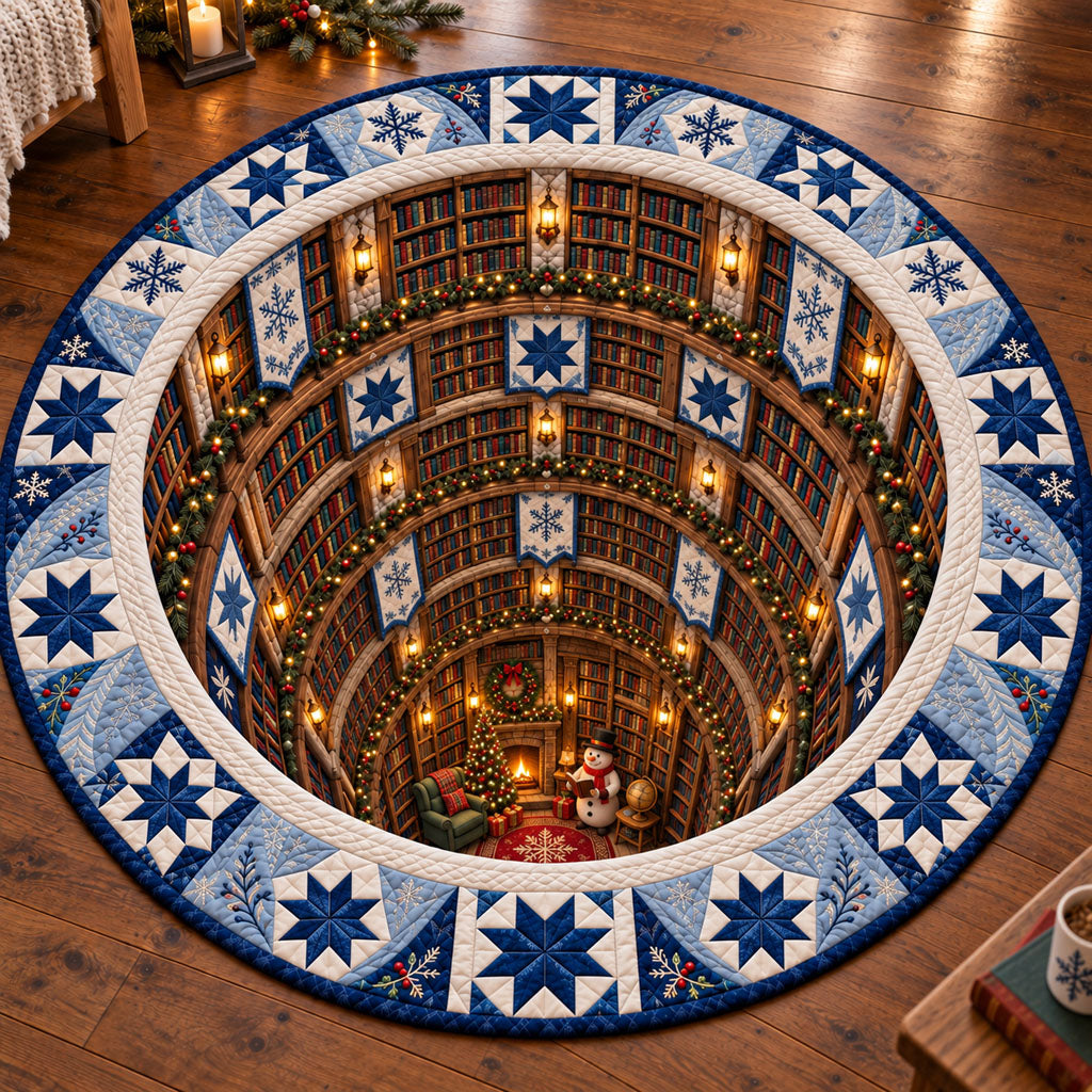 Christmas Library Quilted Round Mat NCU0SN014