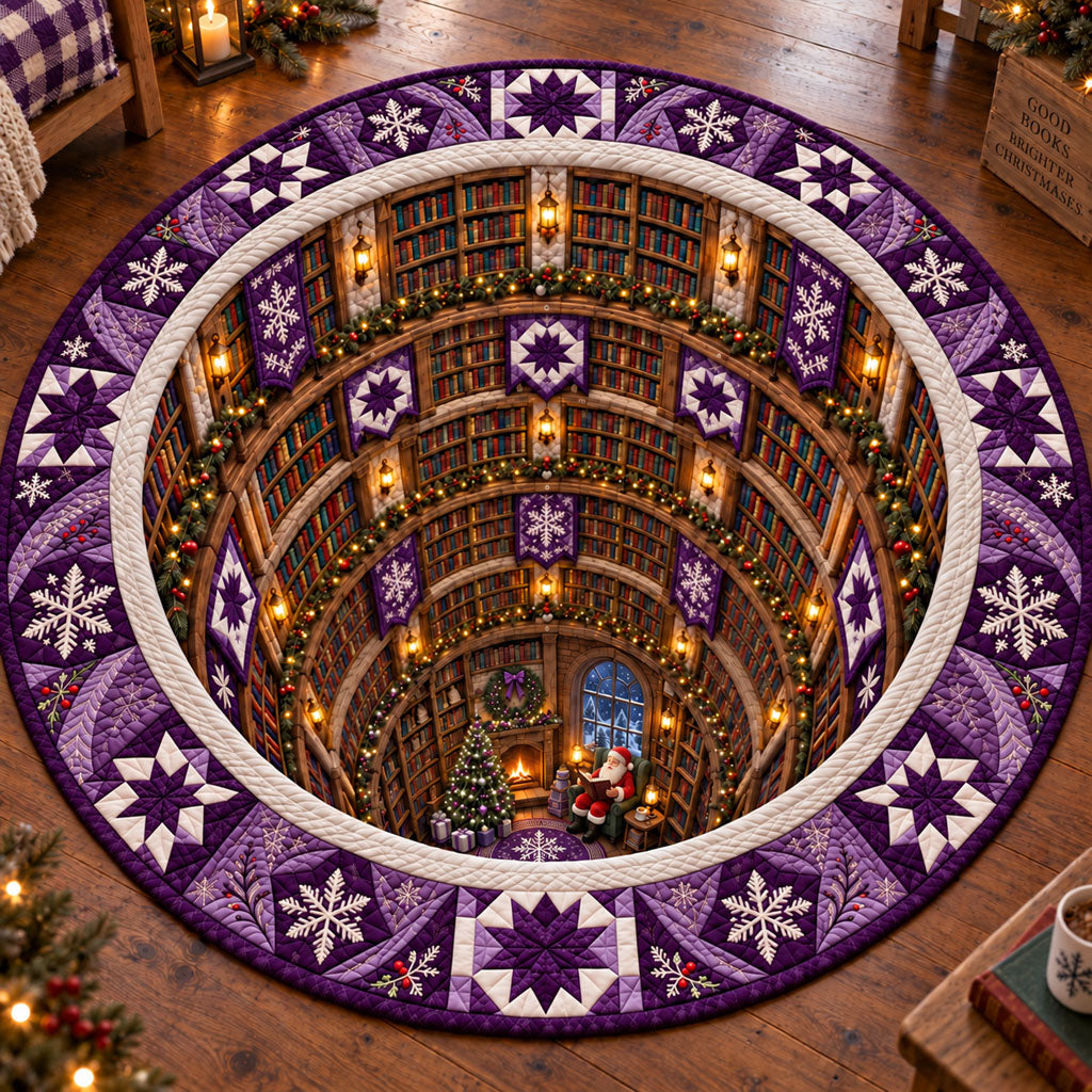 Christmas Library Quilted Round Mat NCU0SN014