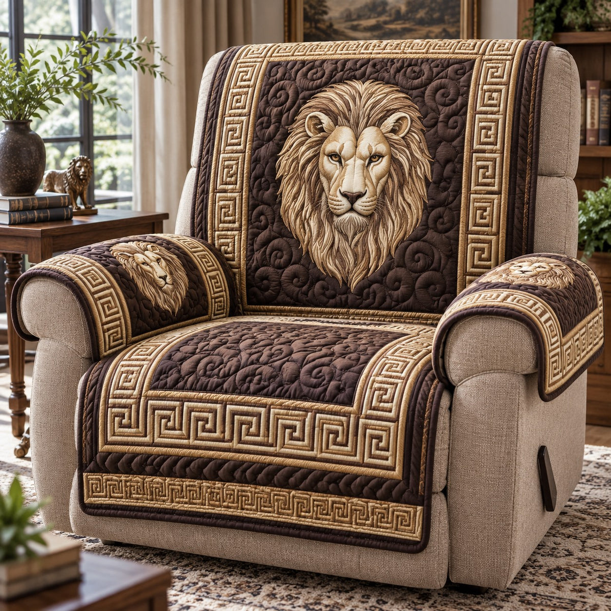 Royal Lion Greek Key Quilted Sofa Cover SN0DV1016