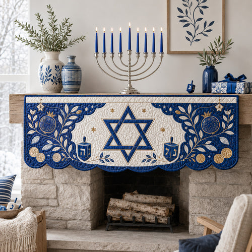 Royal Sapphire Hanukkah Quilted Mantel Scarf SN0HH0179