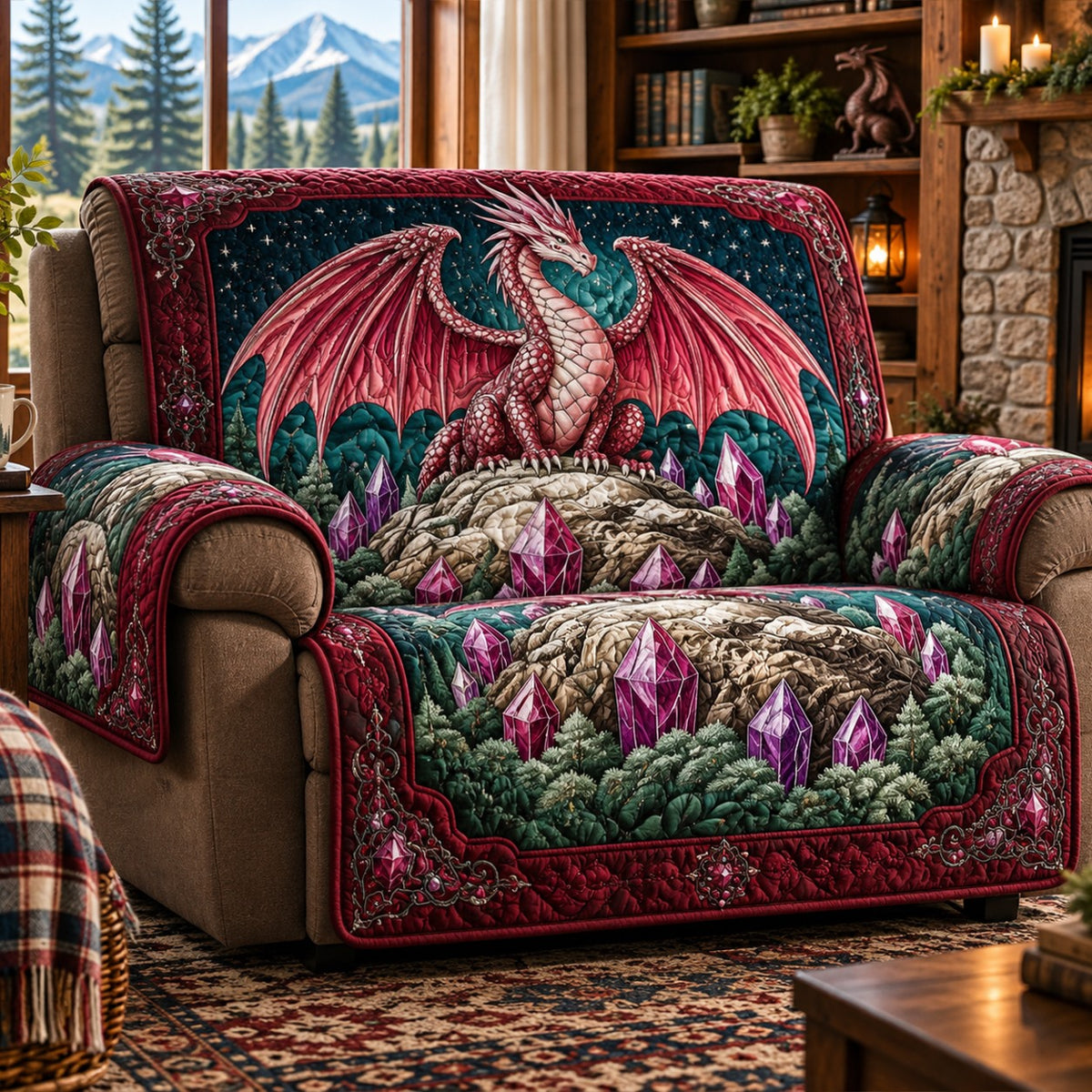 Ruby Crystal Dragon Quilted Sofa Cover SN0PT1463