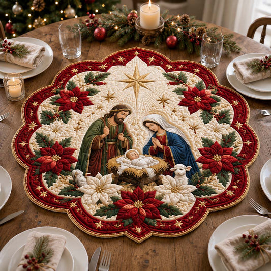 Ruby Nativity Wreath Custom Shape Quilted Table Topper SN0HH0308