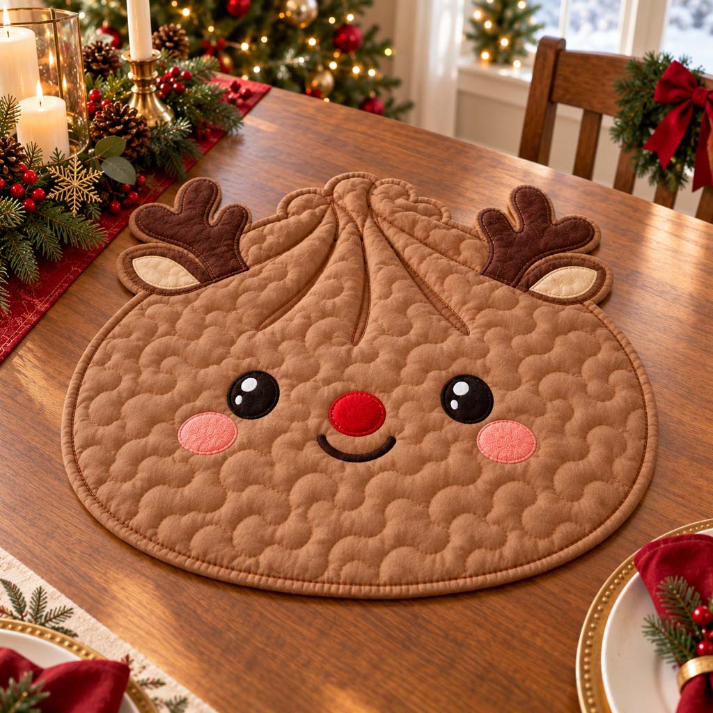 Rudolph Dumpling Custom Shape Quilted Table Topper SN0HH0746