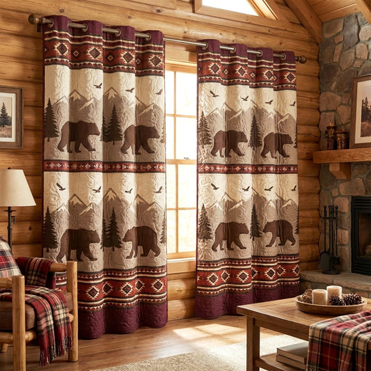 Rustic Bear Haven Quilted Curtains NCU0TVN002
