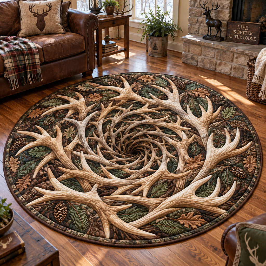 Rustic Antler Infinity Quilted Round Mat SN0PT1372