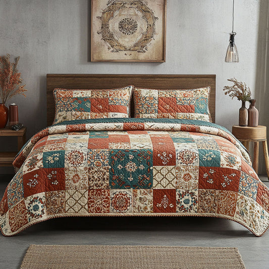 Rustic Autumn Patchwork 3-Piece Quilted Bedding Set NCU0VL988
