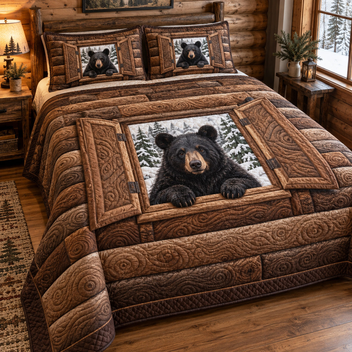 Rustic Bear 3-Piece Quilted Bedding Set SN0TV815