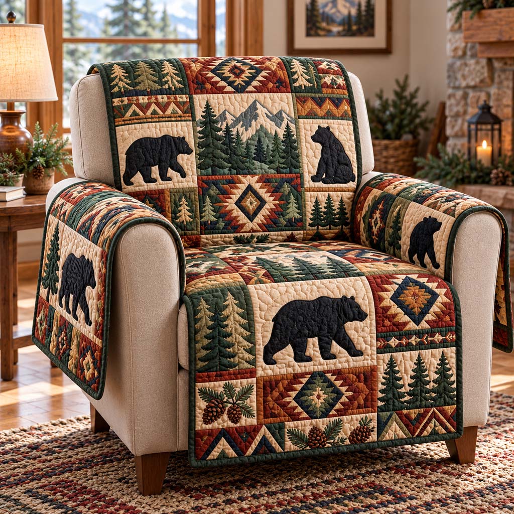 Rustic Bear Cabin Quilted Sofa Cover SN0HH1010