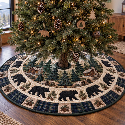 Rustic Bear Christmas Quilted Tree Skirt SN0TD623