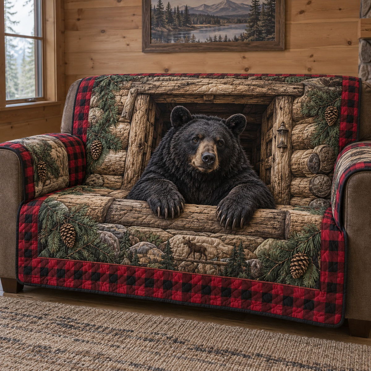 Rustic Bear Quilted Sofa Cover SN0TV708