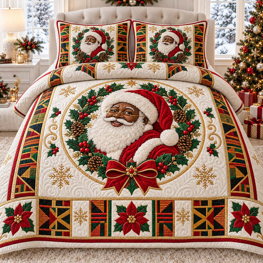 Rustic Black Santa 3-Piece Quilted Bedding Set SN0HH0802